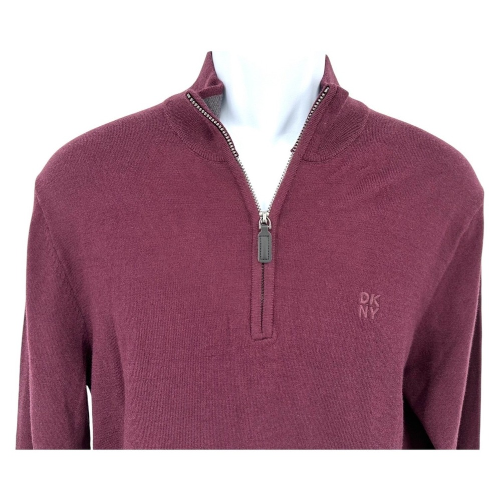 DKNY 1/4 Zip Pullover Sweater Merlot Red Collared Long Sleeve Men's Medium
